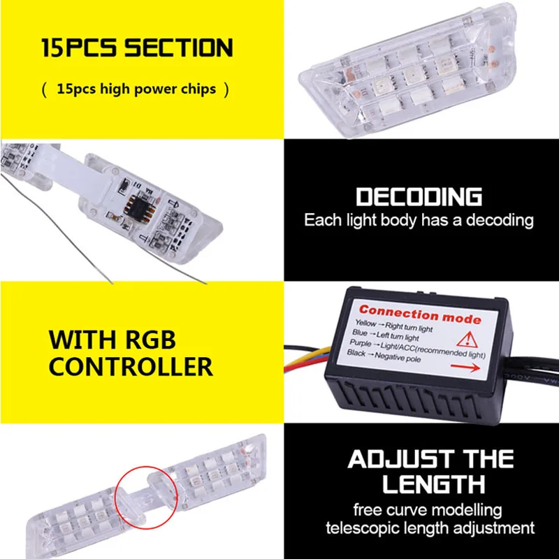 2 шт. RF пульт дистанционного управления RGB LED DRL 15 светодиодный гибкий течет