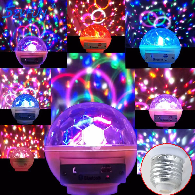 Умная Светодиодная лампа E27 RGB лампада Bluetooth диско шар сценический свет Музыка
