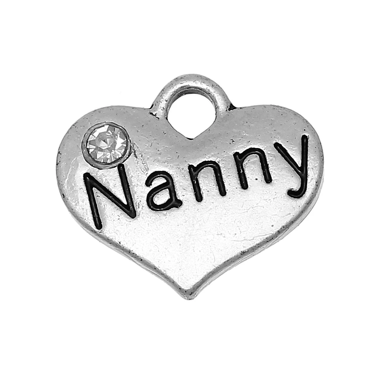 

DoreenBeads alloy + Rhinestone Charm Pendants Heart Silver color Message "Nanny"Clear Rhinestone 16mmx14mm ,20 PCs