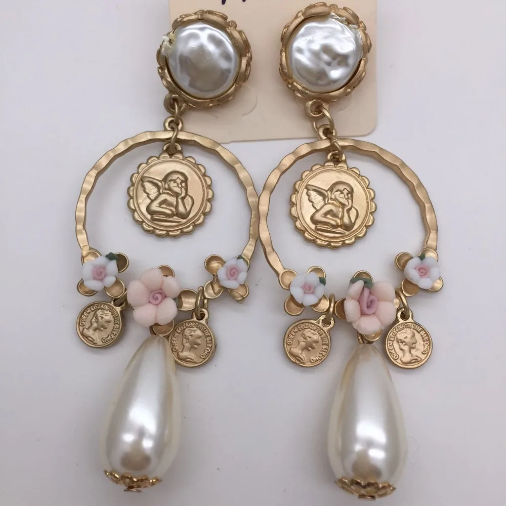 Женские винтажные серьги-капельки с искусственным жемчугом и цветком | Украшения