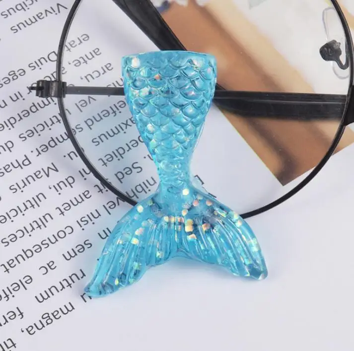 blue Kawaii Русалка из смолы хвост DIY плоские резиновые кабошоны аксессуары 11 цветов на выбор - Color: blue