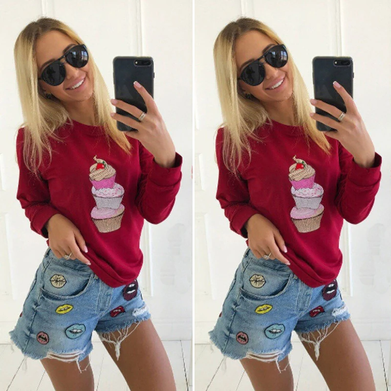 Для женщин Kawaii Мороженое печатных свитер с капюшоном обувь для девочек