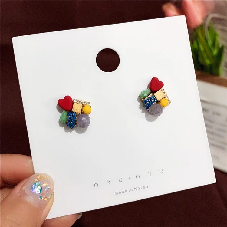 Женские серьги-гвоздики с цветными кристаллами элегантные вечерние серьги в