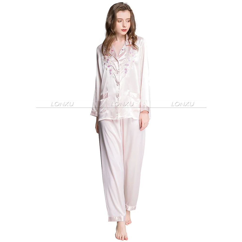 Pale Pink Женский Шелковый Атласный пижамный комплект Пижама Пижамный набор одежда для сна Домашняя одежда XS~ 3XL размера плюс_ подарки - Цвет: Pale Pink