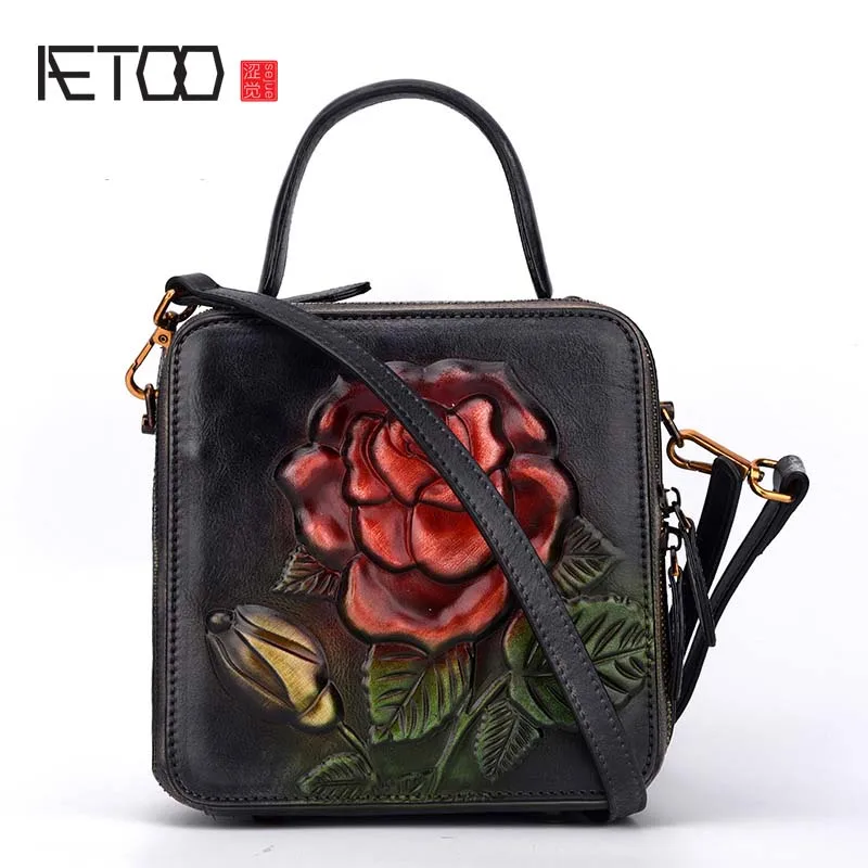 Фото AETOO новые сумки модные ретро кожаные Роза отпечаток дамы Диагональная Сумка мини