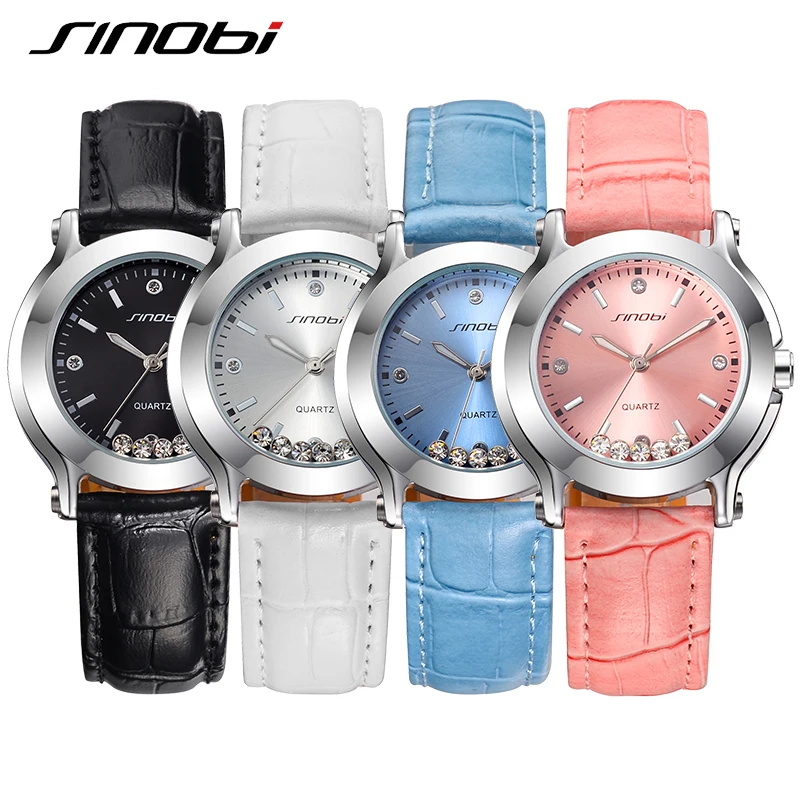 SINOBI Лидирующий бренд кварцевые часы для женщин кожа Роскошные женские наручные