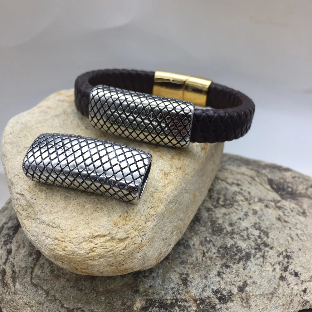 

13*7mm Hole Size 316l Stainless Steel Small Lattice Cylinder Bead Metal Charms Bead For DIY Jewelry Making Men Leather Bracelet