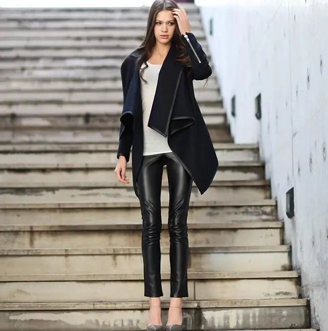 Куртка женская демисезонная из тонкой шерстяной ткани с длинным рукавом темно