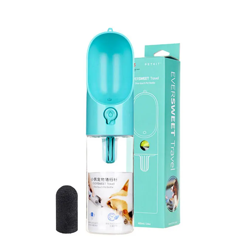 Blue PETKIT портативная бутылка для воды для собак Eversweet, фильтрующая миска для воды, в одно касание, бутылка для домашних животных 400 мл/14 унций для питья кошек и собак - Цвет: Blue