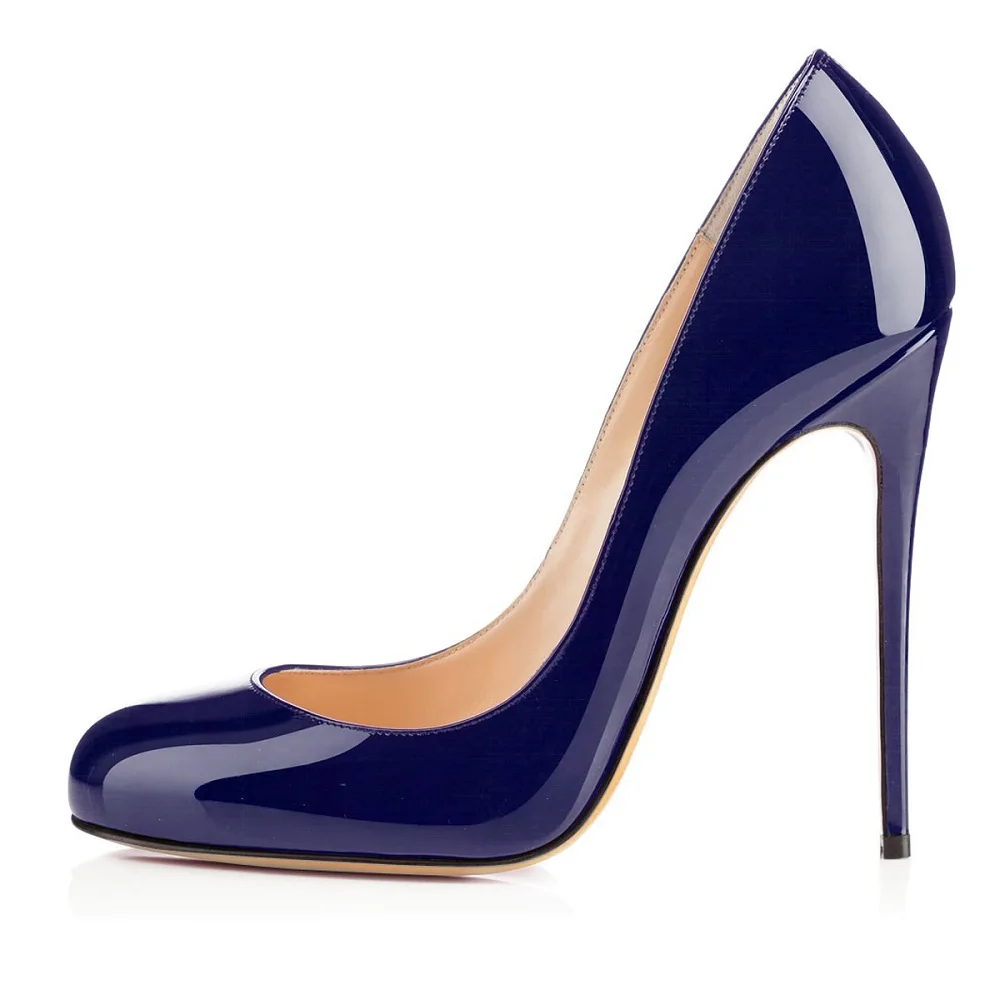 Dark blue Amourplato/женские модные туфли-лодочки ручной работы на высоком каблуке 120 мм; вечерние туфли-лодочки на шпильке с круглым носком; цвет черный, бежевый - Цвет: Dark blue