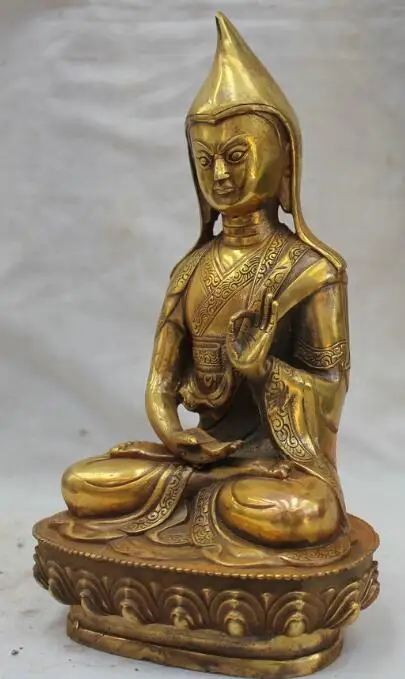 Песня voge Gem S6178 9 &quotТибет буддизм Бронзовая позолота сиденье цветок Je Tsongkhapa статуя