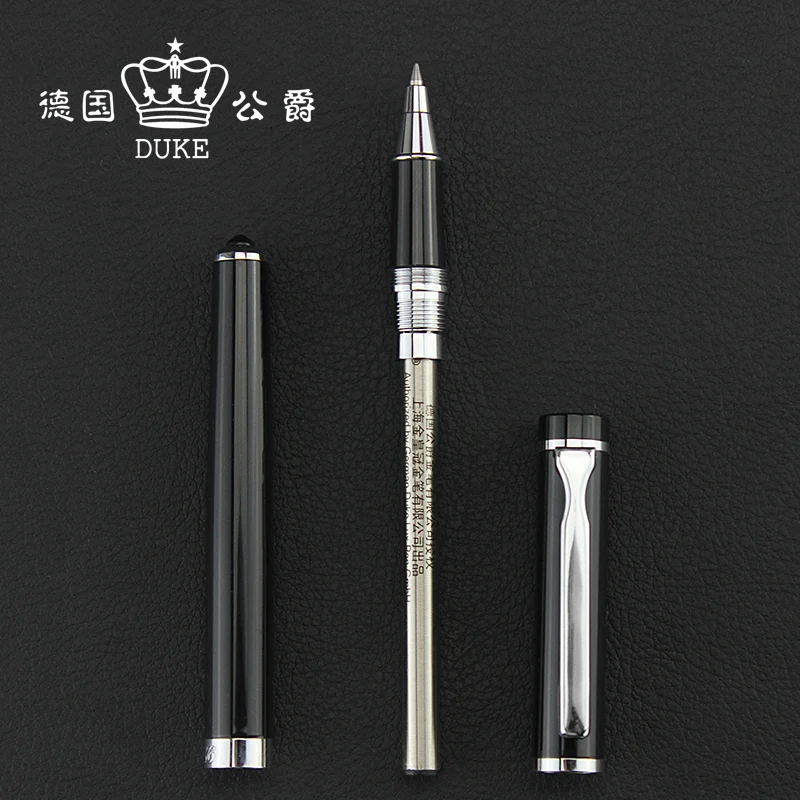 Канцелярские товары, серия Duke, модная гладкая черная и серебряная Ручка-роллер, роскошные металлические подарочные шариковые ручки для письма