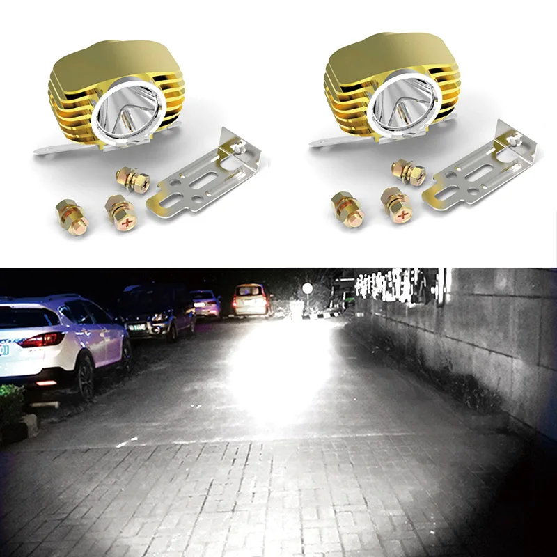 Golden Housing 6000K CNSUNNYLIGHT 2 шт. светодиодный фонарь для мотоцикла 3000K 4300K 6000K светодиодный прожектор для мотоцикла аксессуары точечные Фары Водонепроницаемый - Цвет: Golden Housing 6000K