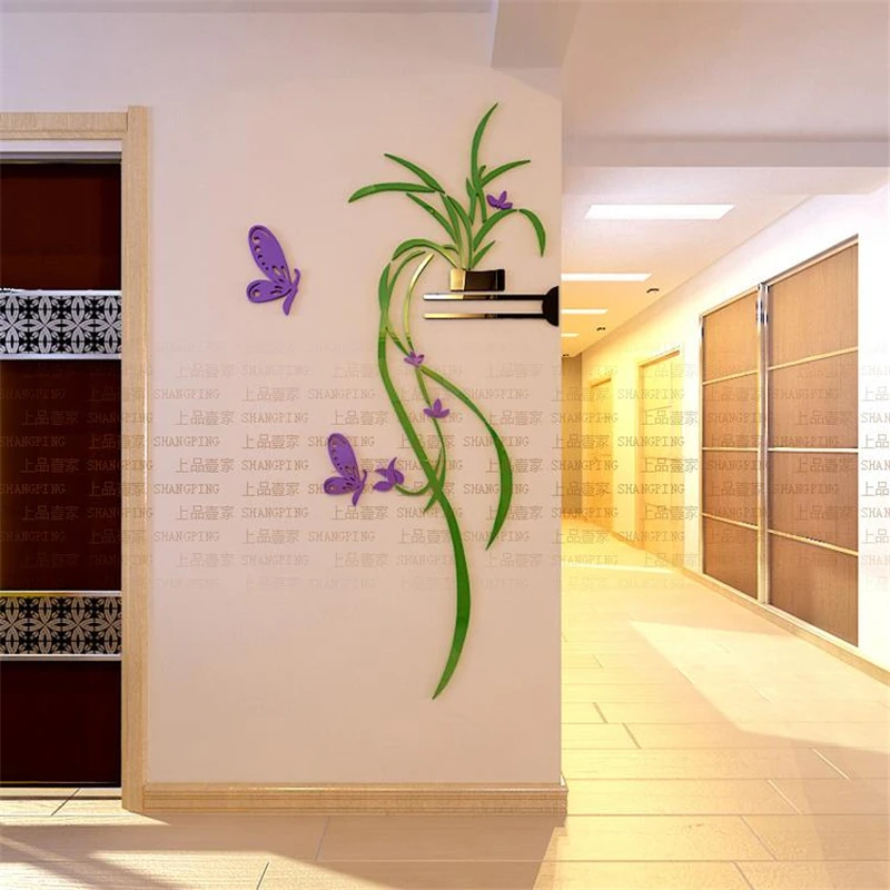 2015 3D стерео Орхидея цветок акриловые хрустальные настенные наклейки домашний