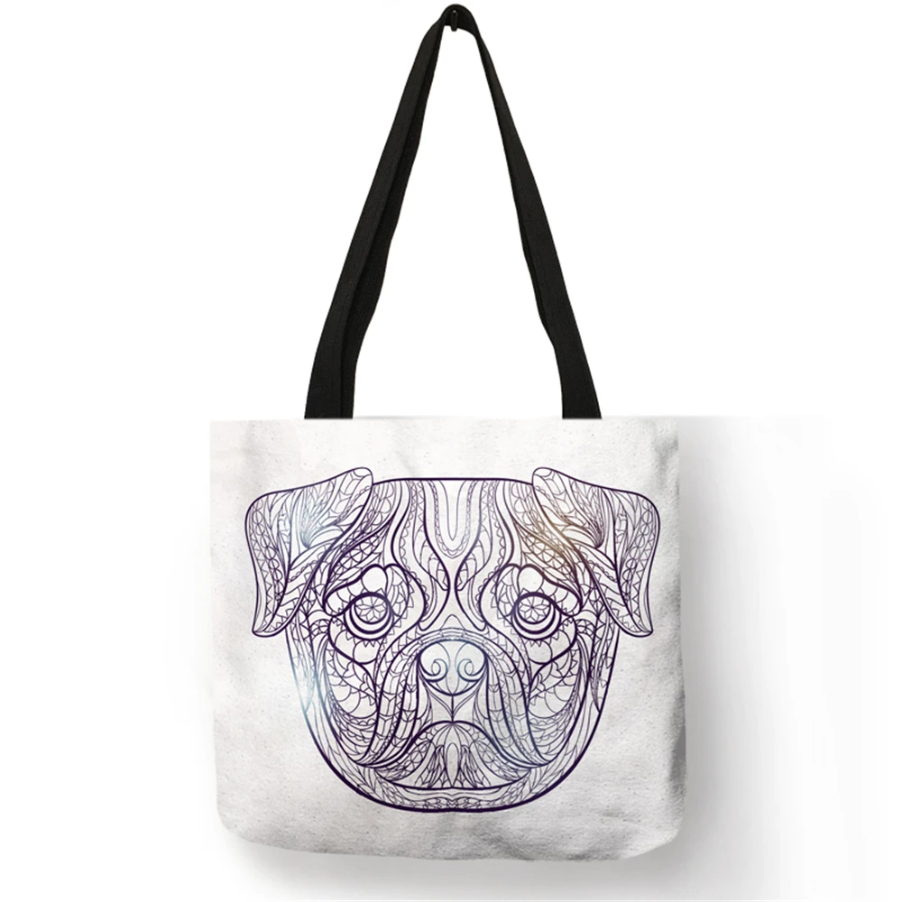 Cute Design Fashion Tote Bag Girls Bulldog Prints Eco Linen Popular Handbags Large Capacity Shoulder Bags for Women