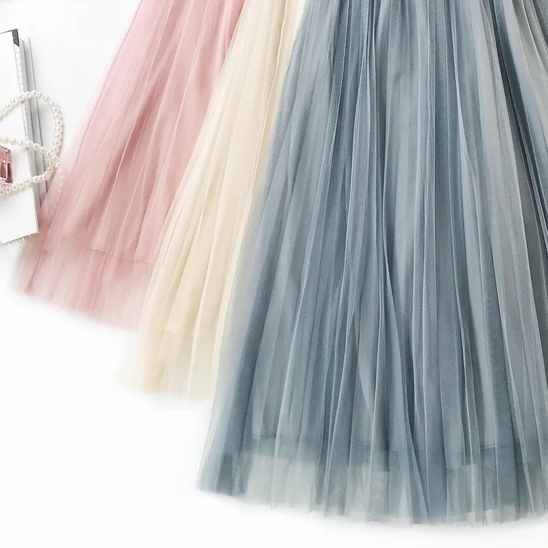 Женская двухслойная фатиновая юбка элегантная плиссированная длинная принцессы
