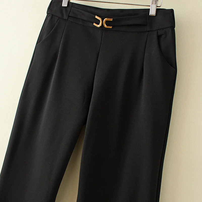 Плюс размеры Осень Зима Высокая талия pantalon femme 2018 черный хлопок широкие брюки