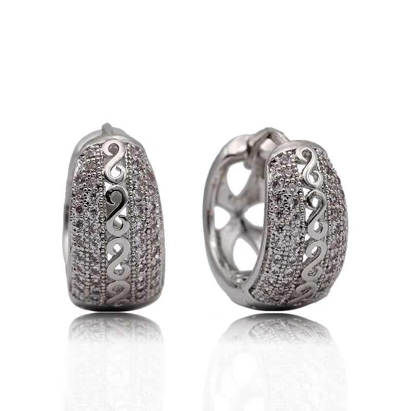 PATAYA New Natural Zircon Hollow Dangle Earrings Women Fine Noble Fashion Jewelry White Gold Wedding Party Round Unique Earrings
