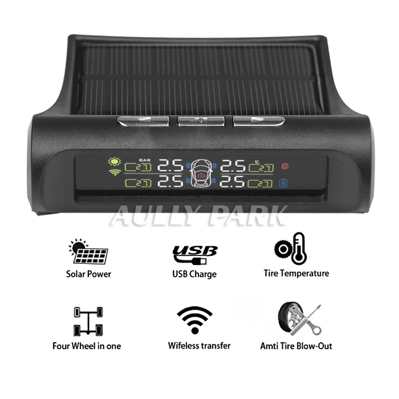 Умный автомобильный TPMS телефон с питанием от солнечной энергии HD цифровой