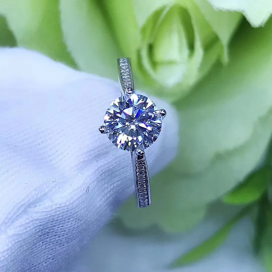 Круглое серебряное кольцо Moissanite 1ct D VVS роскошное свадебное кольцо Moissanite для женщин