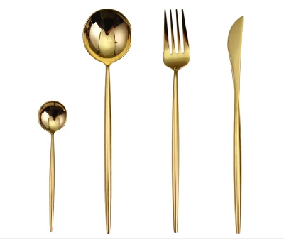 gold 4pcs 18/8 столовые приборы из нержавеющей стали, набор столовых приборов золотого цвета, 4 шт., хорошее зеркальное покрытие, черный нож, вилка, столовая ложка, Западный столовый набор - Цвет: gold 4pcs
