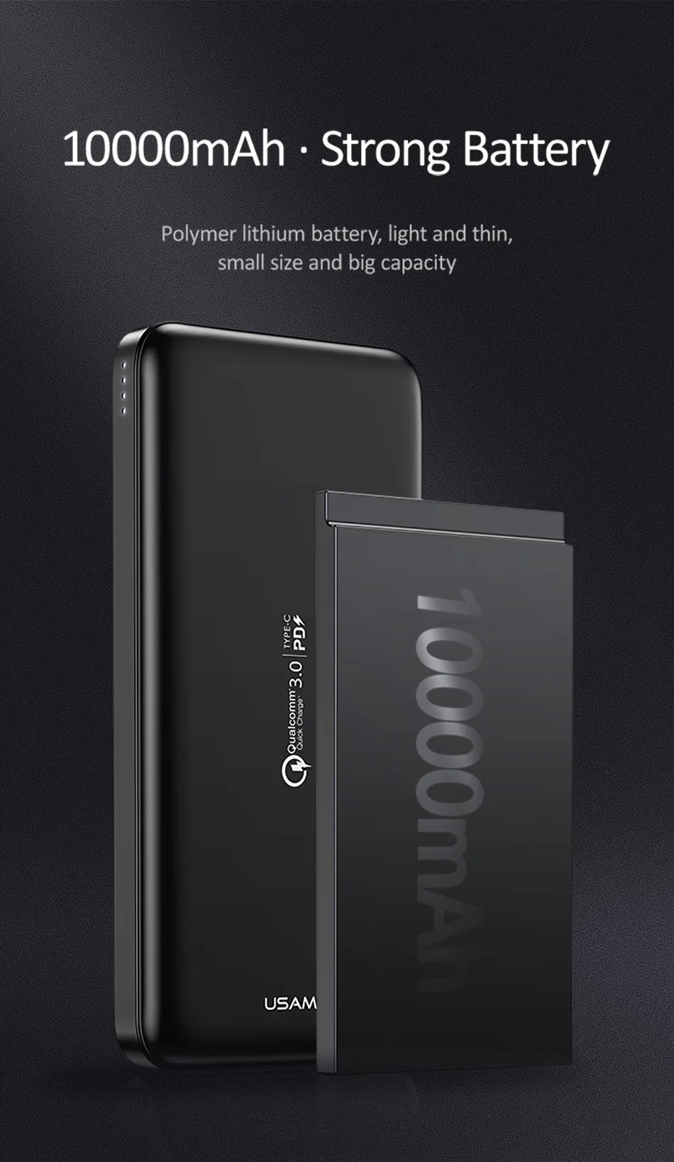 Внешний аккумулятор PD QC3.0 USAMS power bank для iPhone Xiaomi Quick Charge 3,0 портативное Внешнее зарядное устройство для мобильного телефона huawei