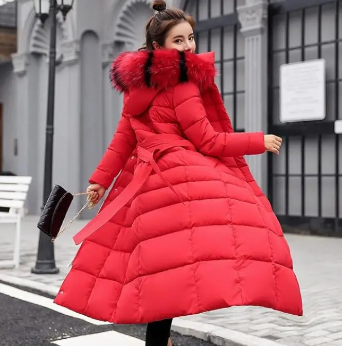 

Hooded Fur Collar Winter Down Jacket Long Warm Women Cotton-padded Casaco Feminino Abrigos Mujer Invierno Parkas Outwear