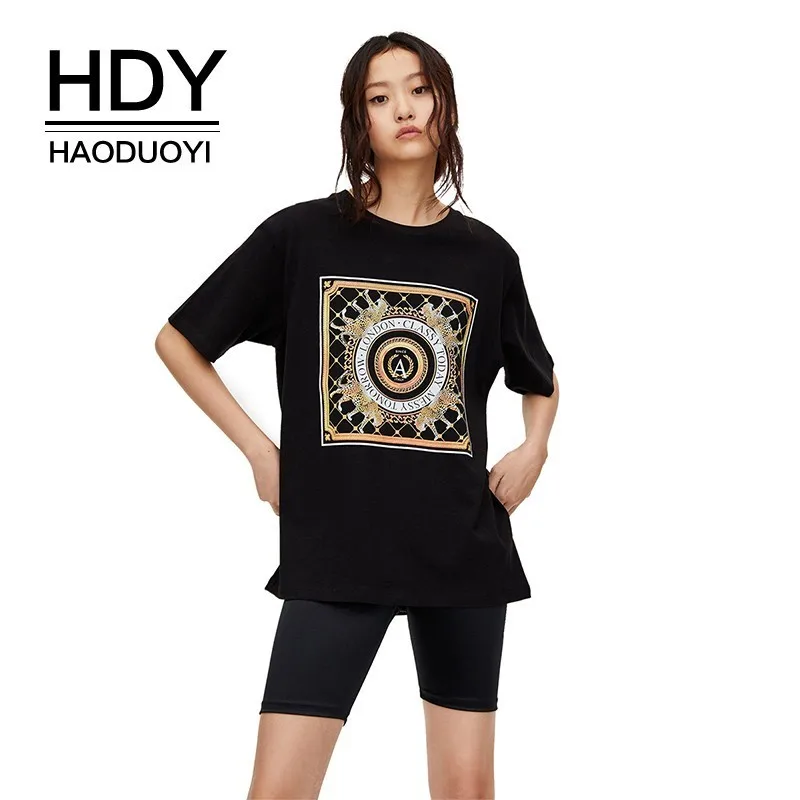 Простая летняя футболка HDY Haoduoyi черная Повседневная с коротким рукавом и