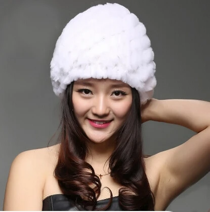 white Zdfurs трикотажные настоящее rex-кролика Hat женщины Cap зимний Skullies шапочка головные уборы головной убор голову теплее Высокое качество - Цвет: white