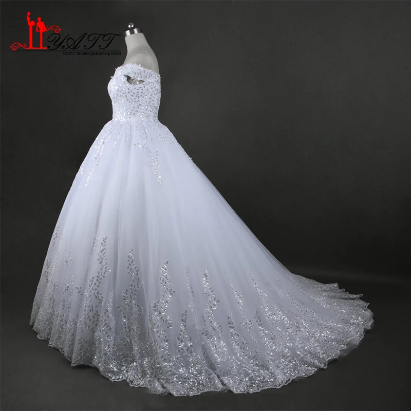 Sparkly Plus Size Ball Gown Wedding Dresses 2017 Vestido de Novia Off the Shoulder Sweetheart Lace Tulle Bridal Gowns | Свадьбы и