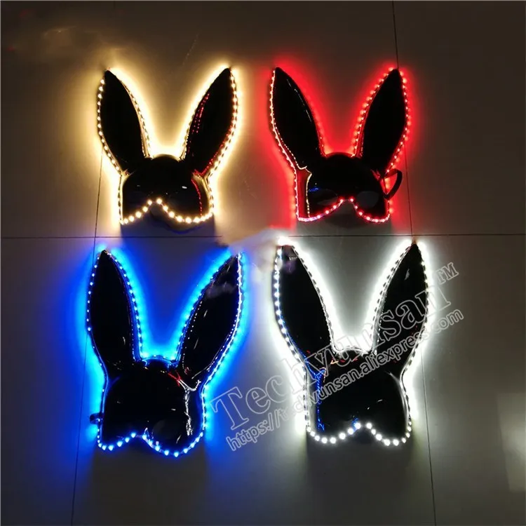 Warm whitelight mask Красочная Светодиодная лампа с пультом дистанционного управления перезаряжаемый RGB люминесцентный шлем реквизит для выступлений маска кролика Бар ночной клуб KTV - Цвет: Warm whitelight mask