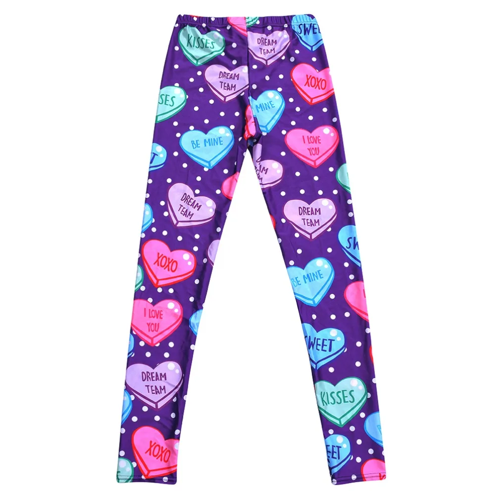 Эластичные Повседневное брюки 3D цифровой печати Фиолетовый цвет любви узор Для