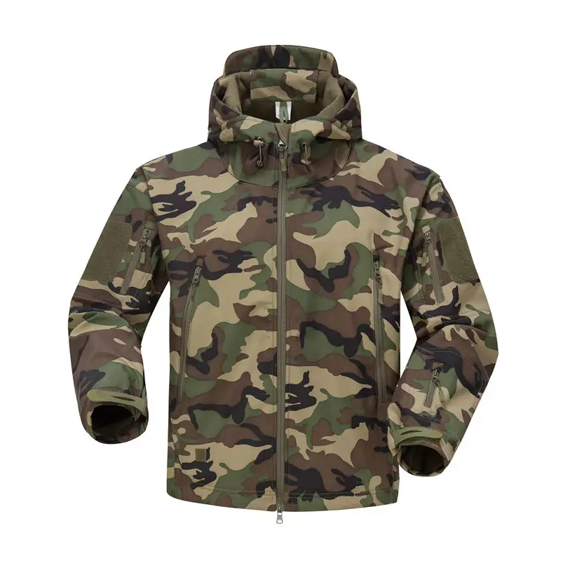 jungle green Зима мягкая оболочка военно-тактические куртка Для мужчин Водонепроницаемый ветровка теплое пальто из флиса Акула кожи армейская камуфляжная куртка с капюшоном - Цвет: jungle green