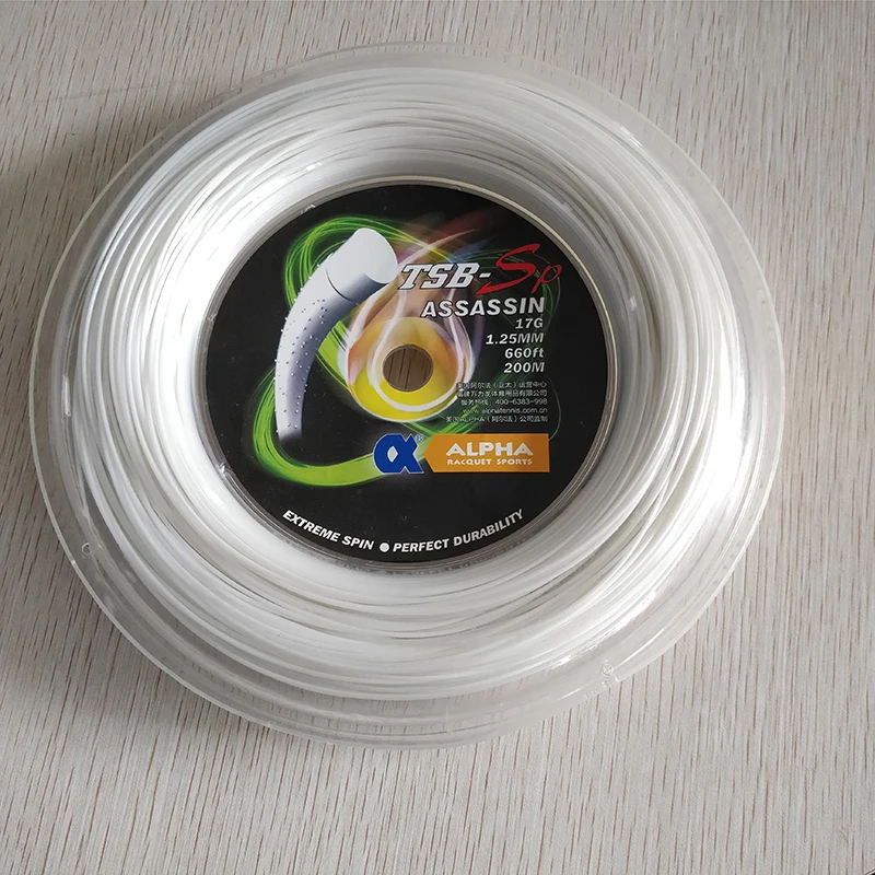 Alpha Tennis String 200m Reels Extreme Spin ASSASSIN 1.25mm Round Perfect Durability Tennis Machine Stringing Tools