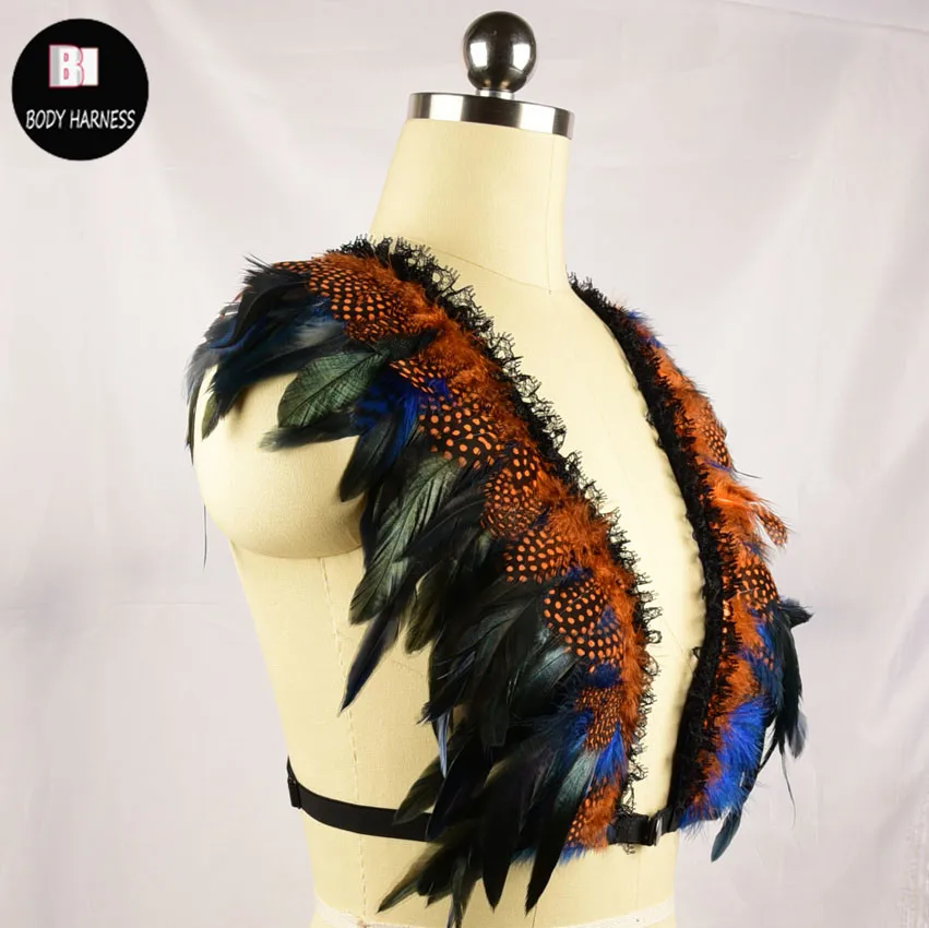 Женский ремень портупея ручной работы бюстгальтер в стиле панк с перьями