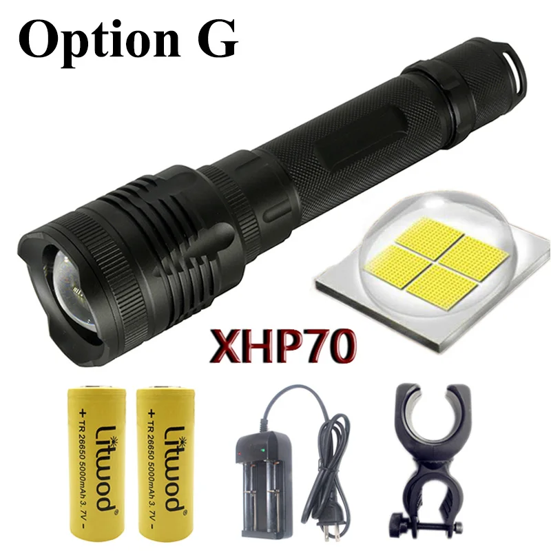 Option G Z20 Litwod P78 CREE XHP70 32 Вт чип лампа 3200lm мощный зум-объектив тактический светодиодный фонарь 10000 мАч 26650 батарея - Испускаемый цвет: Option G