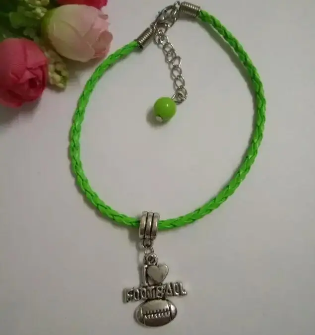 I love Football Glass Bead Charm Mix PU Leather Cords Protection Good Luck Bracelets&ampBangle DIY Jewelry | Украшения и
