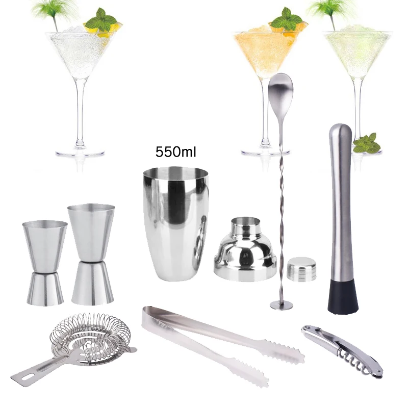 

8Pcs/set 550ml Stainless Steel Boston Cocktail Shaker Mixer Drink Bartender Kit Bars Set Tools