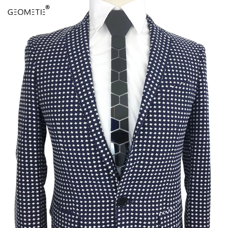 GEOMETIE Shining Acrylic Black Necktie Skinny Hexagon Ties Mirror Finishing Stylish Men Accessory All Match Hexties Night Club