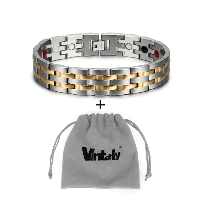 silver gold bag Vinterly магнитный браслет мужской золотой цвет из нержавеющей стальной магнитный браслет энергия оздоровительный Германий Подвески мужские браслеты - Окраска металла: silver gold bag