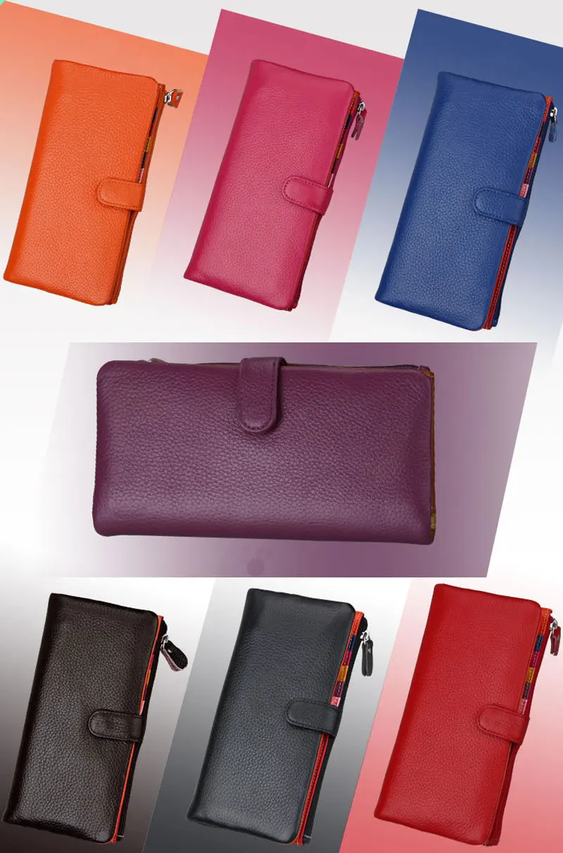 

BONAMIE Brand Luxury Genuine Leather Women Long Wallet Purse RFID Card Holder Female Casual Big Capacity Clutch Wallet Phone Bag