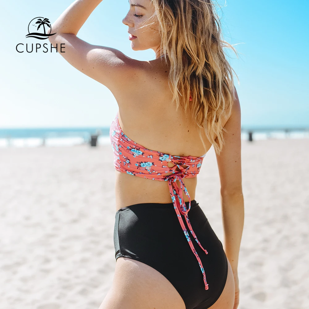 Женский купальник бикини CUPSHE на завязках с высокой талией 2 шт. 2020|bain| |