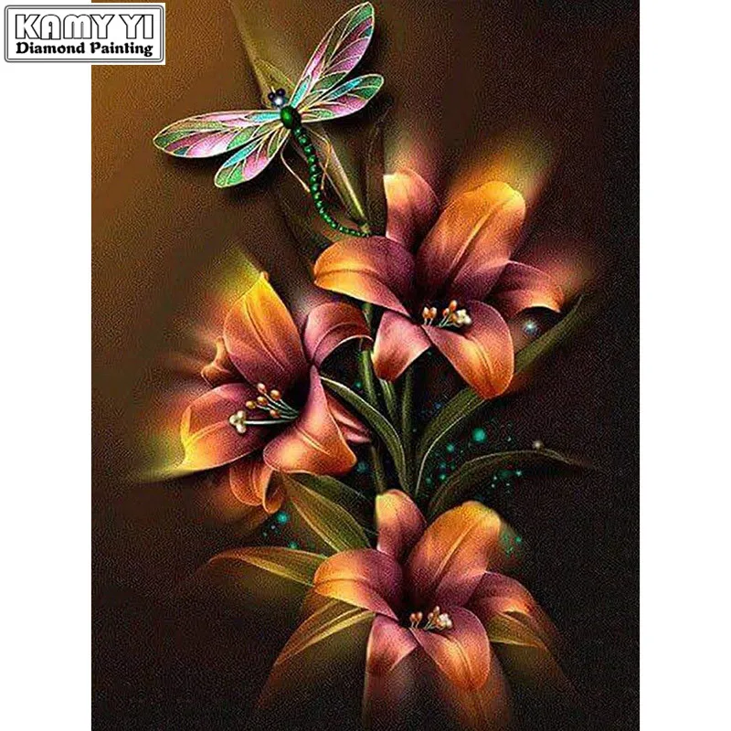 Full Square Drill 5D DIY Diamond Painting &quotFlowers &amp Dragonfly&quot 3D Embroidery Cross Stitch Mosaic Home Decoration | Дом и сад