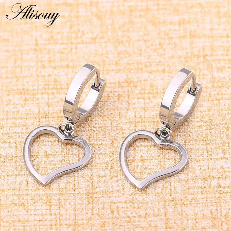 EW0061 Silver Alisouy, 2 шт., маленький золотого цвета, серьги-кольца для женщин, минималистичный пирсинг для ушей, серьги Huggie, серьги с подвеской в виде сердца - Окраска металла: EW0061 Silver