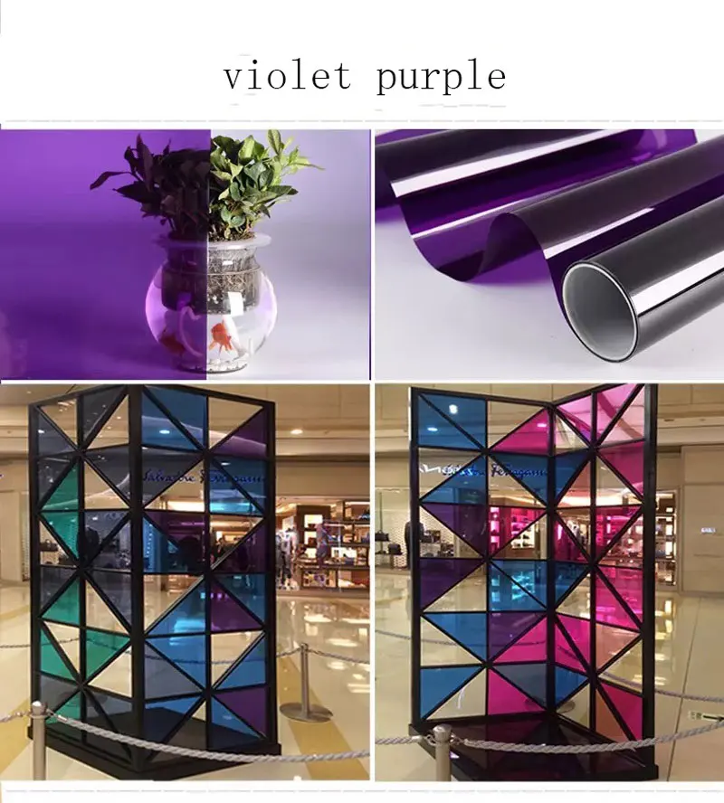 10x100cm purple Витражная плёнка на стекла, окна наклейки Цветной изоляции солнцезащитный крем мембрана bi-Цвет прозрачный зеркальный клеящая стеклянная - Цвет: 10x100cm purple
