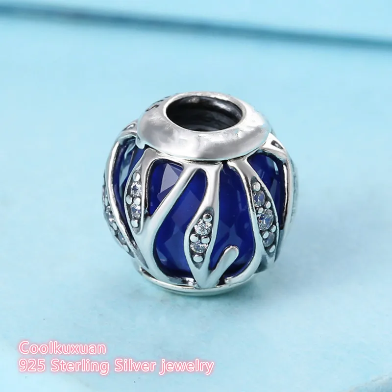 Winter Original 925 Sterling Silver Nature's Radiance Charm Royal Blue Crystal &amp Clear CZ Fit Pandora Charms Bracelet Diy | Украшения