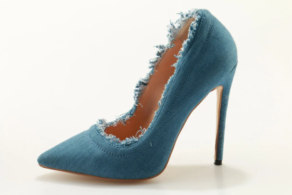 Mancuello/синие джинсы женские туфли лодочки с острым носком на высоком каблуке