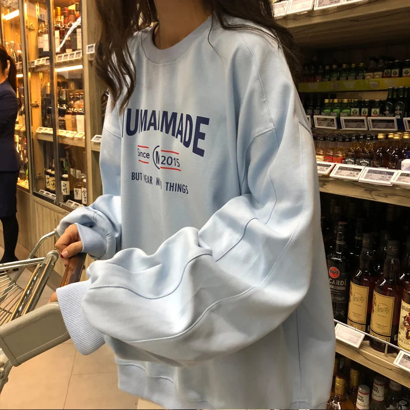Осенняя Женская толстовка 2021 корейский стиль Ulzzang Harajuku тонкие свободные свитшоты