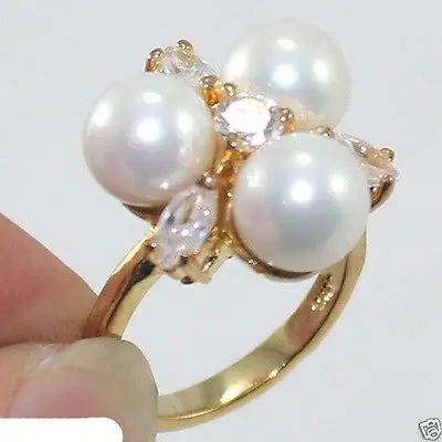 8 мм белого жемчуга из раковины южного моря кольцо с CZ кристаллом американский