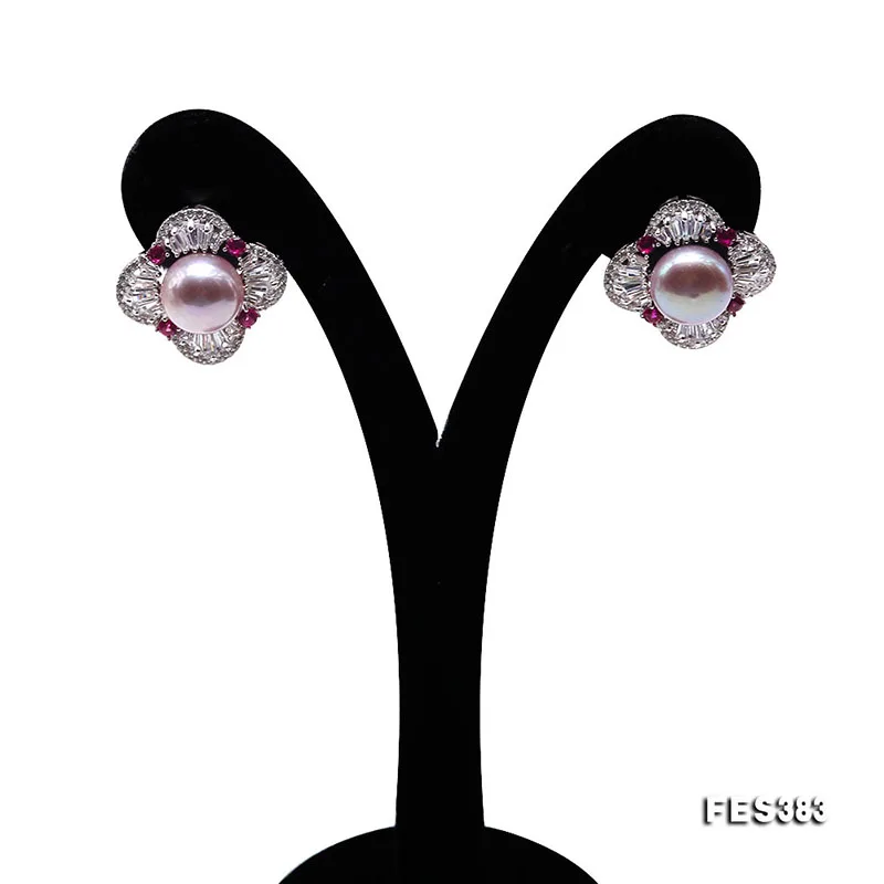 

JYX Shinning zircon Purple natural light Pearl 925 Silver Pearl Genuine 9.5mm Oval Freshwater Pearl Earrings fashion design